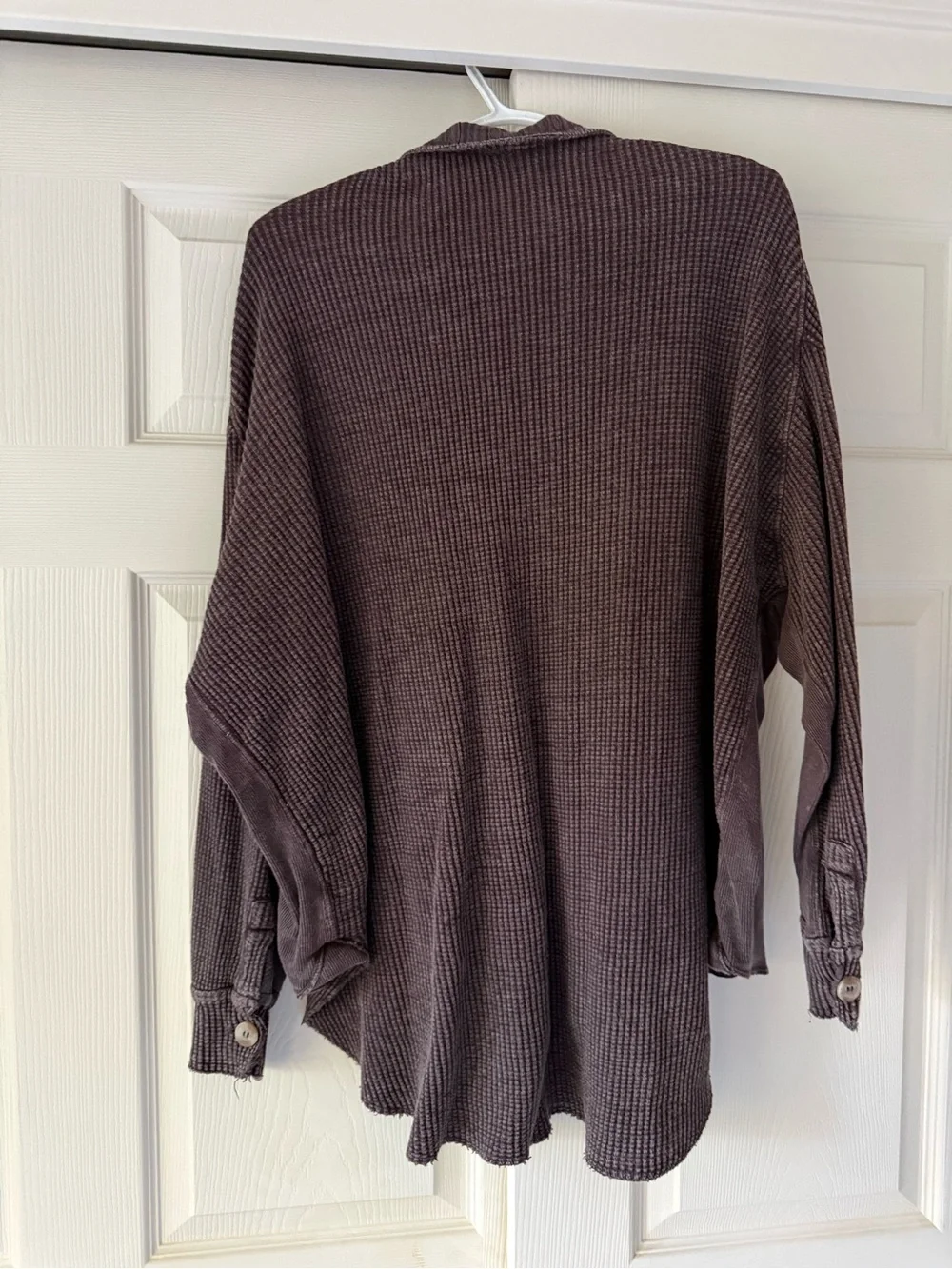 Free People Oversized Thermal Knit Button-Down Shirt Shacket in Brown size med - Picture 3 of 3